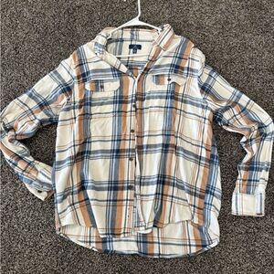 George Plaid Button-Up Shirt in Cream, Navy & Brown